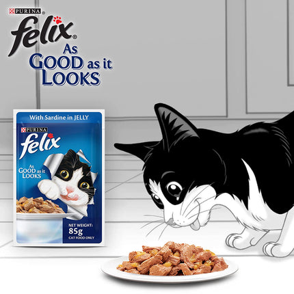 Felix Wet Food for Adult Cats Complete and Balanced Cat Food Sardine Flavour