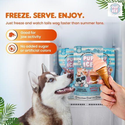 Pup Ice Ready to Freeze Waffle Cone Dog Treats – Strawberry Flavour (110g x 2)