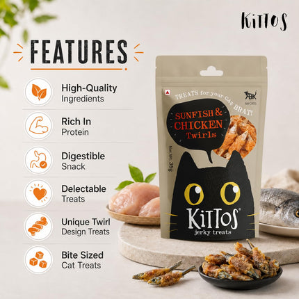 Kittos Sunfish & Chicken Twirls Cat Treats 35g