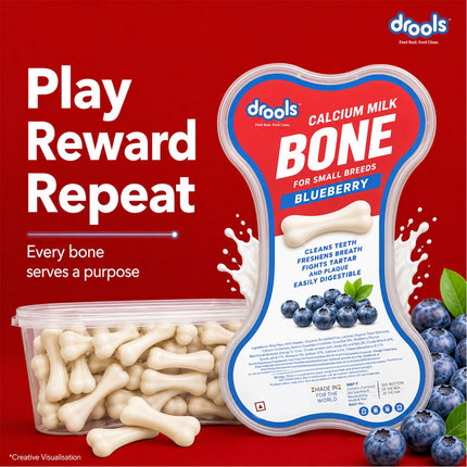 Drools Calcium Milk Bone Dog Treats – Blueberry Flavour | Calcium-Rich Dental Chews for Strong Bones & Healthy Teeth