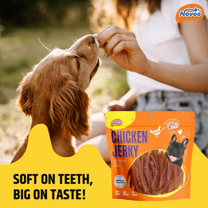 Novee Soft Chicken Jerky Sliced Dog Treats – High Protein Real Chicken Jerky | Soft & Tender Gluten-Free Training Treats for Dogs | 400g