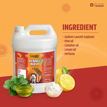 Lozalo Kennel Wash Liquid 5 Litre for Washing Dog Kennel & Flooring, Pet Shops, Veterinary Clinics & Grooming Salons (Red)