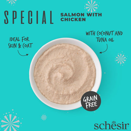 Schesir Special Skin & Coat Cat Mousse, Salmon – High Nutrition, Omega-3 Rich, Grain-Free, Premium Wet Food for Skin & Coat Health, 70g