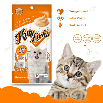 Rena’s Kitty Licks Chicken with Tuna Creamy Cat Treat 4 x 15g – Rich Lickable Treat for Kittens & Cats