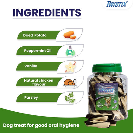 Twistix Dental Dog Treats Small 50 Sticks – Vanilla Mint Daily Dental Chews for Fresh Breath & Clean Teeth 530g