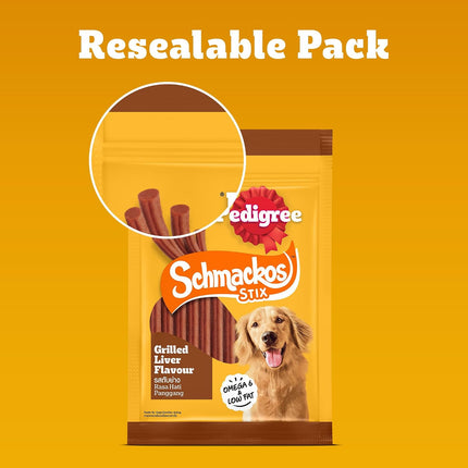 Pedigree Schmackos Stix Grilled Liver Flavour Dog Treat 70 g | Soft & Chewy Stix with Omega 6 & Low Fat