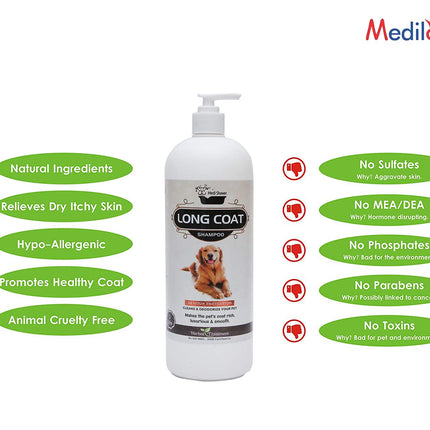 Medilogy Biotech Dog Shampoo Long Coat 1 Litre Ayurvedic White Color for Shiny Luxurious Smooth Healthy Coat Texture
