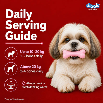 Drools Calcium Milk Bone Dog Treats – Strawberry Flavour | Calcium-Rich Dental Chews for Strong Bones & Healthy Teeth