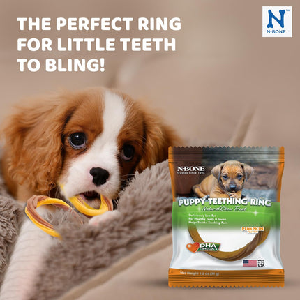 N-Bone Puppy Teething Ring Pumpkin Flavor – Soft Edible Puppy Teething Chew with DHA & Calcium | Low-Fat Dental Treat for Puppies