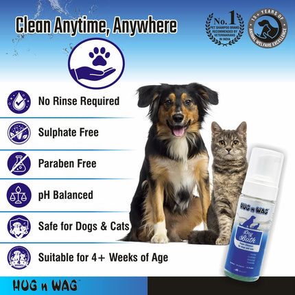 HUG n WAG Dry Bath Foam Cleanser for Dogs & Cats – Waterless Grooming & Freshness Care