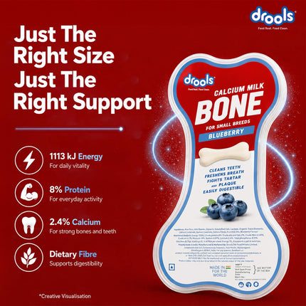 Drools Calcium Milk Bone Dog Treats – Blueberry Flavour | Calcium-Rich Dental Chews for Strong Bones & Healthy Teeth