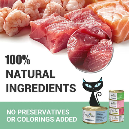 Schesir Tuna with Salmon Wet Food for Adult Cats, Natural Fish Fillets in Jelly, High Protein Premium Cat Food, No Artificial Preservatives, 85 Grams