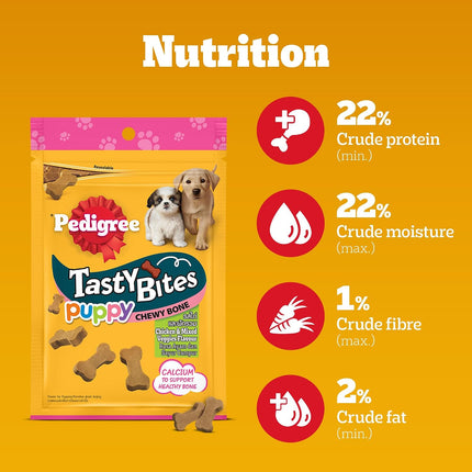 Pedigree Tasty Bites Puppy Chewy Treats – Chicken & Mixed Veggies Flavour 50 g