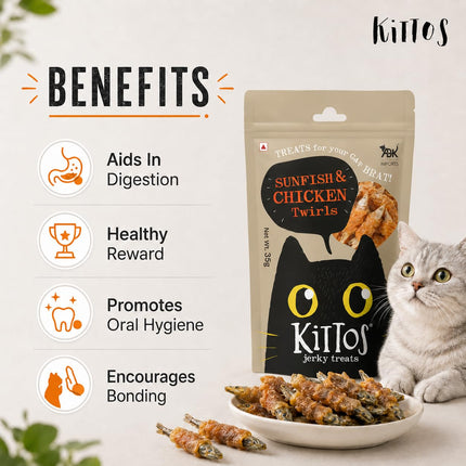 Kittos Sunfish & Chicken Twirls Cat Treats 35g