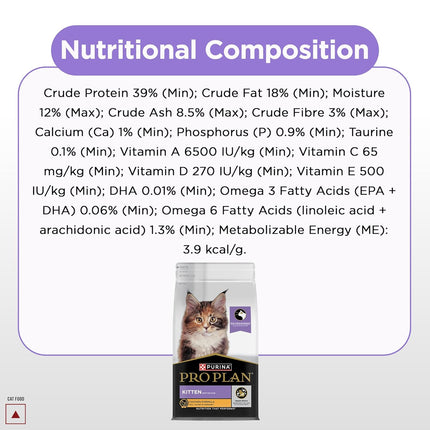 Purina Pro Plan Kitten Dry Cat Food Chicken Formula – Advanced Nutrition for Growth, Brain & Immunity Support