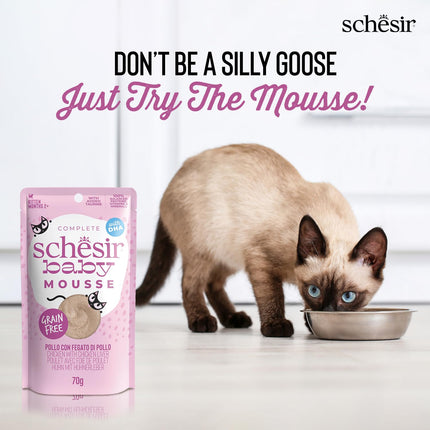 Schesir Baby Cat Mousse – Chicken & Liver, Nutritious Grain-Free Wet Food for Weaning Kittens | Soft, High-Protein Mousse with Taurine for Healthy Growth & Vitality 70g