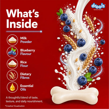 Drools Calcium Milk Bone Dog Treats – Blueberry Flavour | Calcium-Rich Dental Chews for Strong Bones & Healthy Teeth