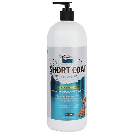 Medilogy Biotech Dog Shampoo Short Coat Ayurvedic Blue Color 1 Litre for Shiny Luxurious Smooth Healthy Coat Texture