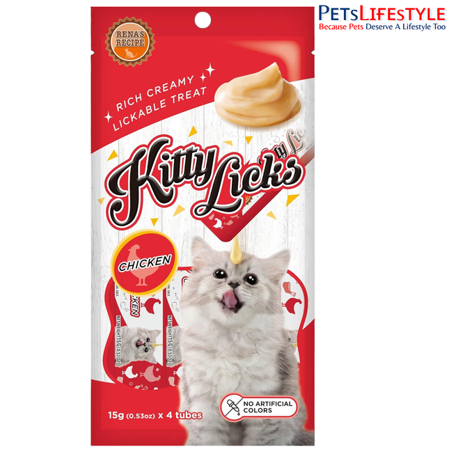 Rena’s Kitty Licks Chicken Creamy Cat Treat 4 x 15g – Rich Lickable Treat for Adult Cats