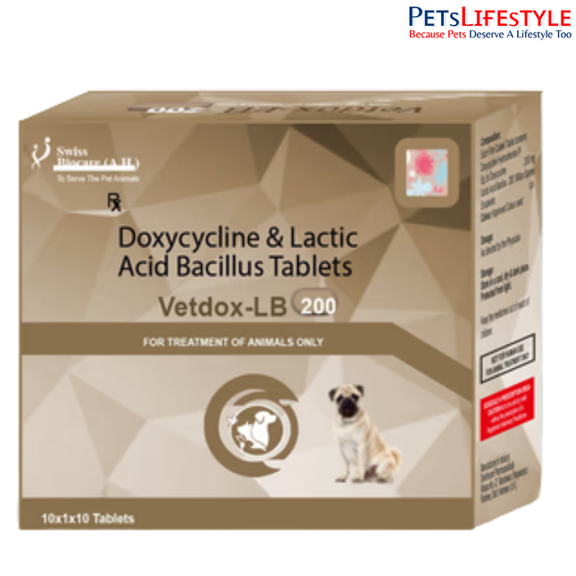 Vetdox-LB Doxycycline & Lactic Acid Bacillus Tablets for Dogs & Cats (200mg)