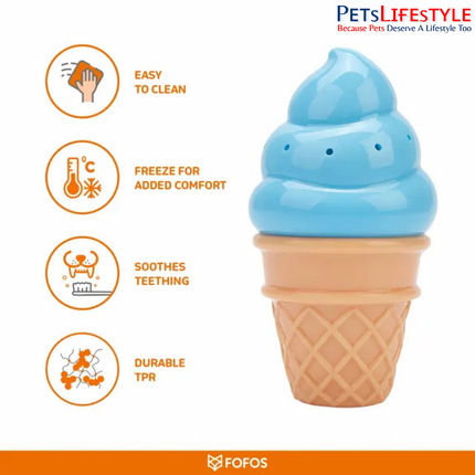 FOFOS Cooling Ice Cream Blue – Freezable Dog Chew Toy with Cooling Gel for Puppies & Small to Medium Dogs