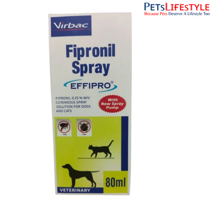 Virbac Effipro (Fipronil) Tick and Flea Control Spray for Dogs & Cats (80ml)