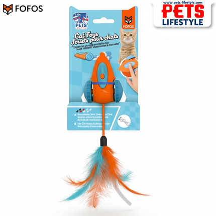 FOFOS Interactive Race Car Cat Toy – Electronic Wobble Toy with Bird Sounds & Feathers
