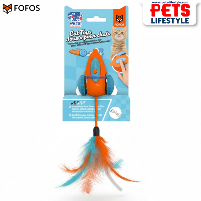 FOFOS Interactive Race Car Cat Toy – Electronic Wobble Toy with Bird Sounds & Feathers