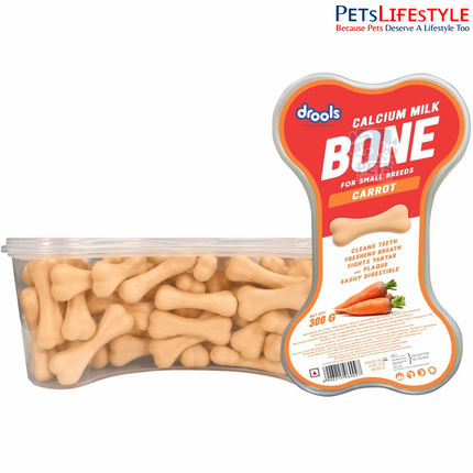 Drools Calcium Milk Bone Dog Treats – Carrot Flavour | Calcium-Rich Dental Chews for Strong Bones & Healthy Teeth