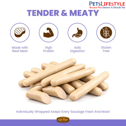 Catfest Bologna Sausages with Tender Duck – High-Protein Duck Cat Treats, Gluten-Free, 60 g
