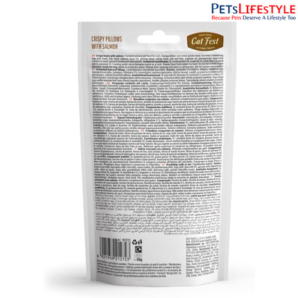 Cat Fest Crispy Pillows with Salmon Cat Treats 30g | 100% Natural Crunchy Dental Treats with Antioxidants