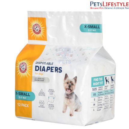 Arm & Hammer for Pets Female Dog Diapers – X-Small (12 Count)