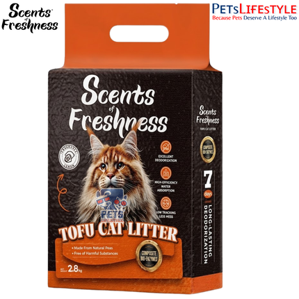 Scents of Freshness Premium Grade Tofu Cat Litter 2.8kg | Bio-Enzymatic Flushable Cat Litter | Bold Lemon Scent