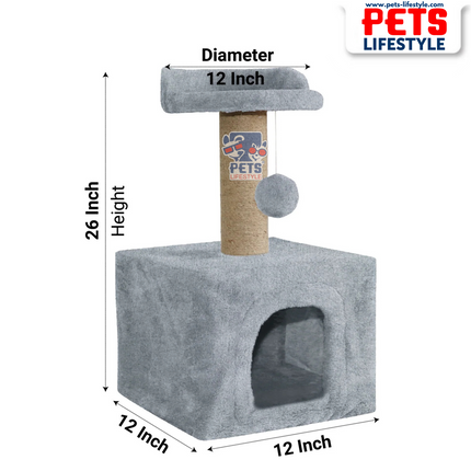 Canine Desk Soft Fur Condo Activity Cat Tree – Sisal/Jute Scratching Post with Hanging Ball