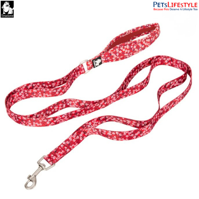 Truelove Multi Handle Floral Leash – Poppy Red – Premium Control Dog Leash