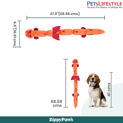 ZippyPaws Zippy Dragonz Red Plush Dog Toy – 7 Squeakers for Interactive Play