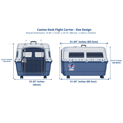 Canine Desk Flight Carrier (31.69 × 22.05 × 25.51 inches) IATA Approved Airline Travel Crate for Dogs (Extra Large)