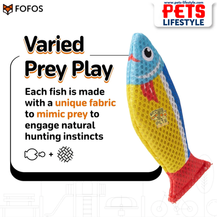 FOFOS Sardine Catnip Toy 3-Pack Fully Catnip-Filled, Multi-Texture Interactive Fish Toys