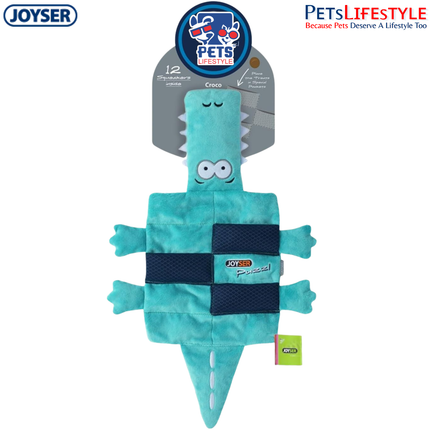 JOYSER Puzzle Crocodile Plush Dog Toy with Treat Pockets & 12 Squeakers – Green (L/XL)