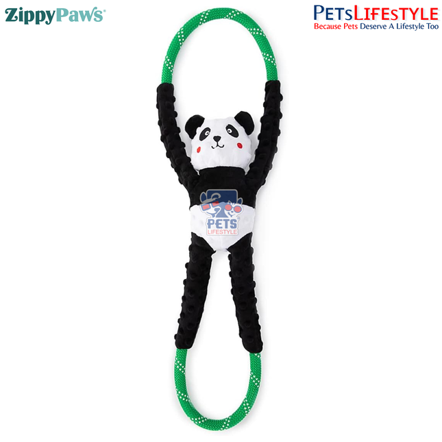 ZippyPaws RopeTugz – Panda  Super Sized Plush Rope Tug Dog Toy with Squeaker