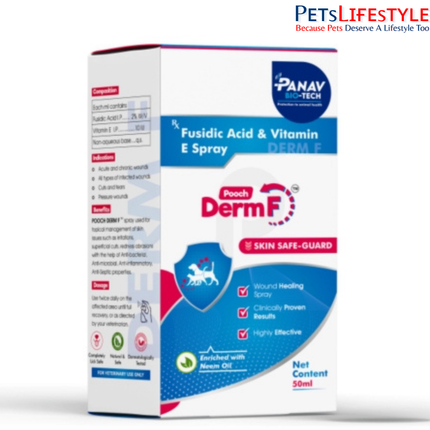 Pooch Derm F Fusidic Acid & Vitamin E Spray for Dogs & Cats (50 ml)