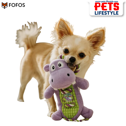 FOFOS Hippo Rope Tug Dog Toy Squeakers + Rope Limbs
