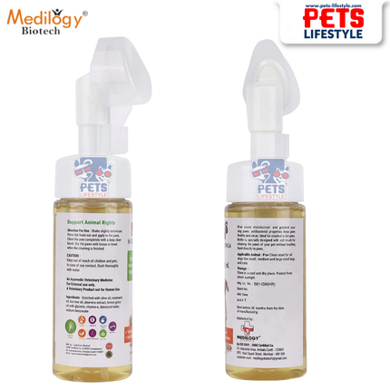 Medilogy Paw Clean Waterless Paw Cleaning Shampoo with Silicone Brush – For Dogs & Cats – 150 ml