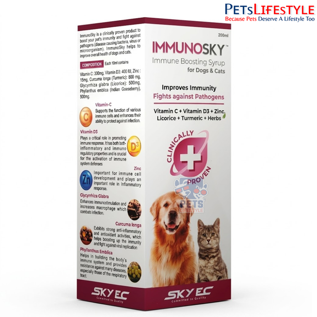 Sky EC ImmunoSky Syrup | Immune Boosting Syrup for Dogs & Cats | Vitamin C, Vitamin D3, Zinc & Herbal Immunity Blend | 200 ml