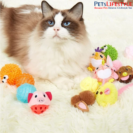 Fofos Geek Ball Cat Toy – Soft Plush Ball with Bell & Imported US-Grade Catnip for Kittens & Cats (Assorted Colours)