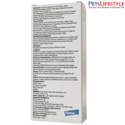 ELANCO Credelio PLUS 450 mg Chewable Tablets for Dogs 11–22 kg | Monthly Tick, Flea, Worm & Heartworm Protection
