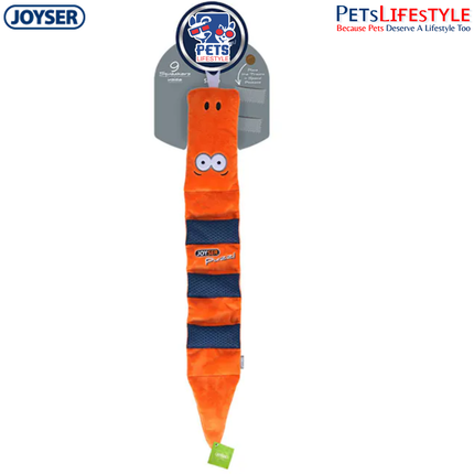 JOYSER Puzzle Snake Treat Plush Dog Toy with 9 Squeakers – Orange (S/M)