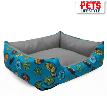 PᴇᴛsLɪғᴇsᴛʏʟᴇ Donut Pattern Blue & Grey Dog Bed – All Sizes Comfort and style for your furry friends