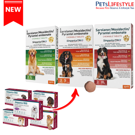 Zoetis Simparica Trio Dog Tick and Flea Control Tablet (pack of 3 tablets)