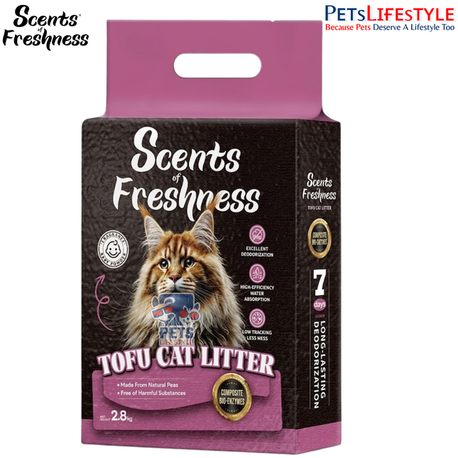 Scents of Freshness Premium Grade Tofu Cat Litter 2.8kg | Bio-Enzymatic Flushable Cat Litter | Baby Powder Scent